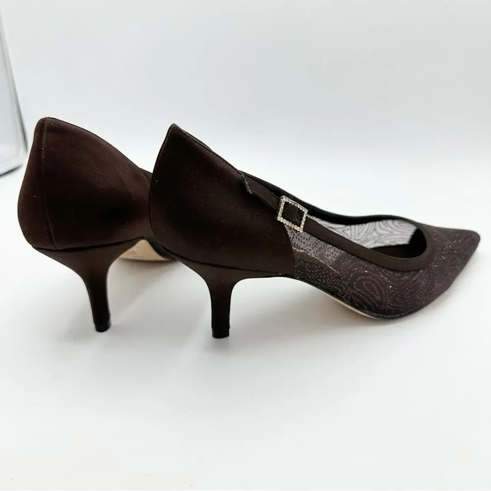 Women's Nina Cocoa Brown Sheer Glitter Satin Formal Pumps Heels Shoes size 8M‎
